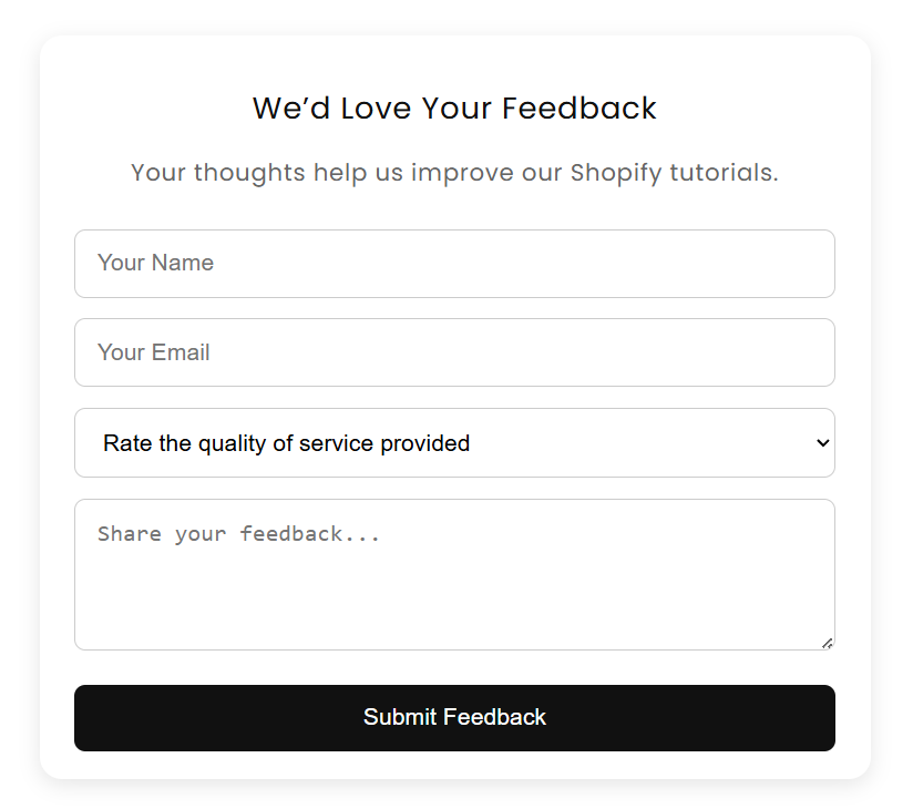 Shopify feedback form-output ASRDesigning